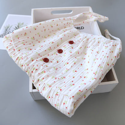 Rotes Camisole-Nachthemd aus Baumwollgaze mit Blumenmuster