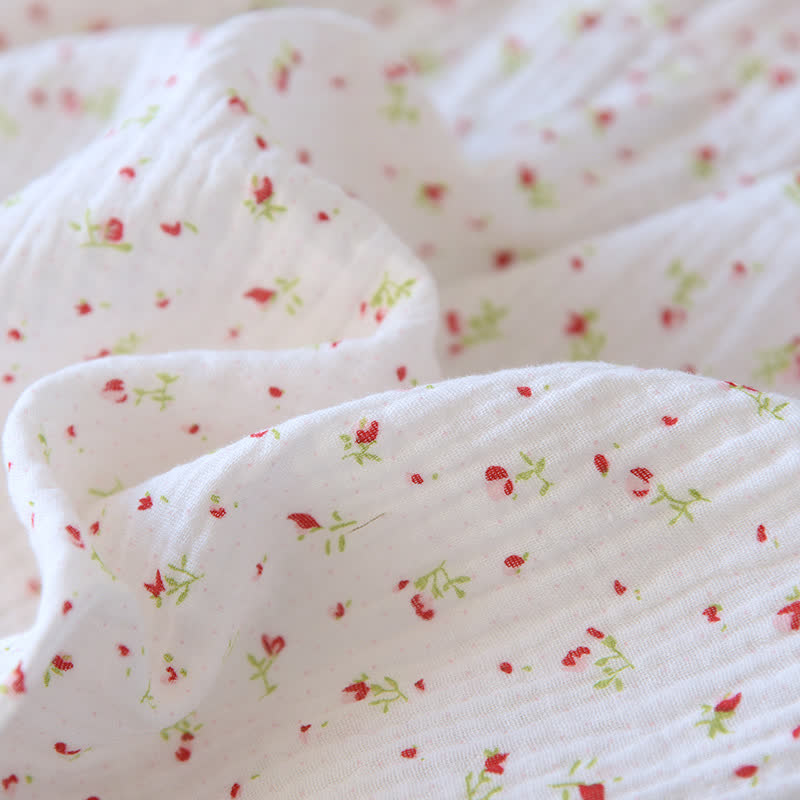 Rotes Camisole-Nachthemd aus Baumwollgaze mit Blumenmuster