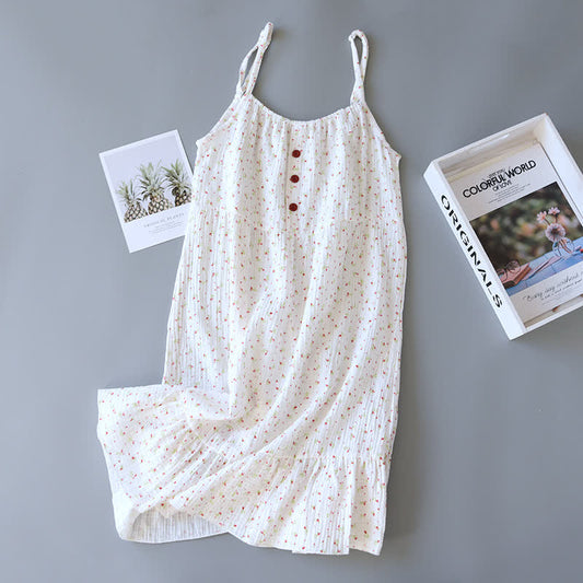 Rotes Camisole-Nachthemd aus Baumwollgaze mit Blumenmuster