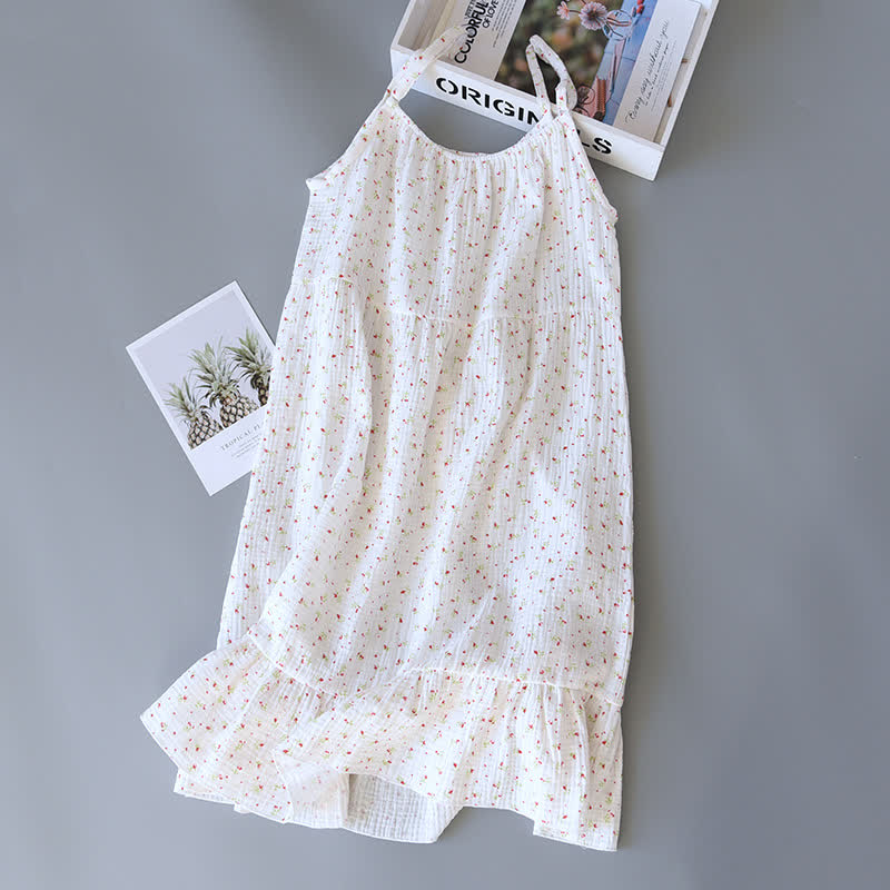 Rotes Camisole-Nachthemd aus Baumwollgaze mit Blumenmuster