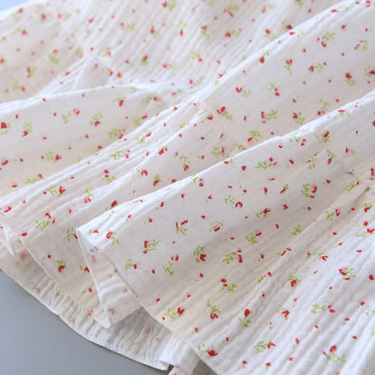 Rotes Camisole-Nachthemd aus Baumwollgaze mit Blumenmuster
