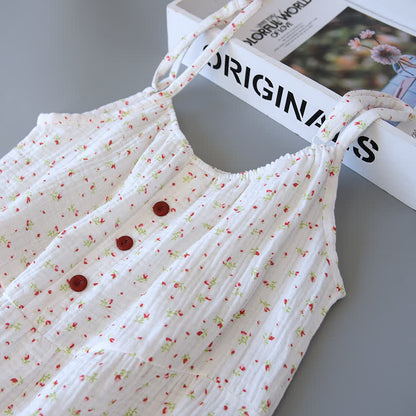 Rotes Camisole-Nachthemd aus Baumwollgaze mit Blumenmuster