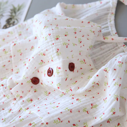 Rotes Camisole-Nachthemd aus Baumwollgaze mit Blumenmuster