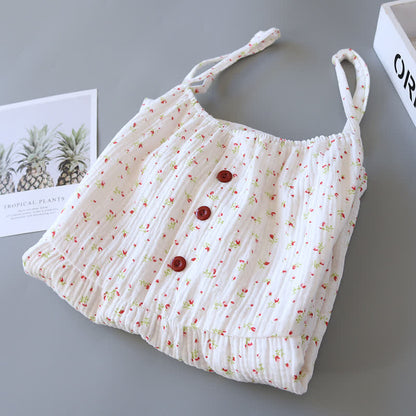 Rotes Camisole-Nachthemd aus Baumwollgaze mit Blumenmuster