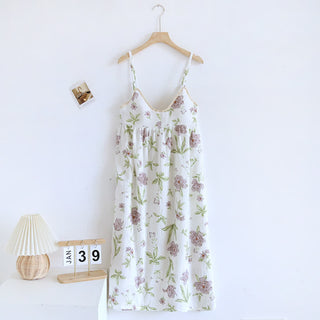 Violett bedrucktes, wattiertes Camisole-Nachthemd aus Baumwolle