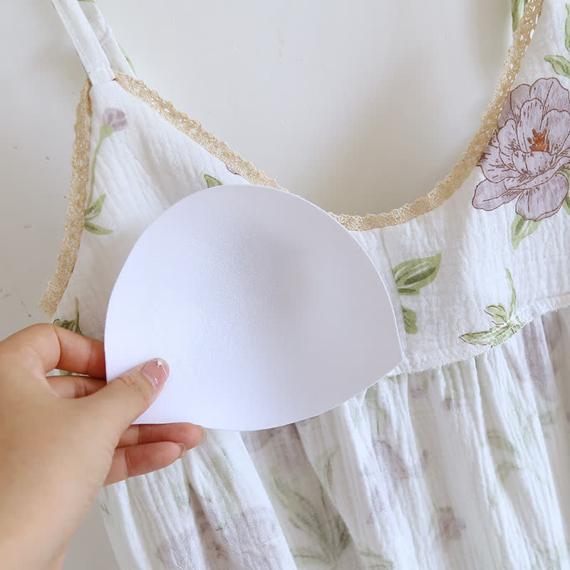 Violett bedrucktes, wattiertes Camisole-Nachthemd aus Baumwolle