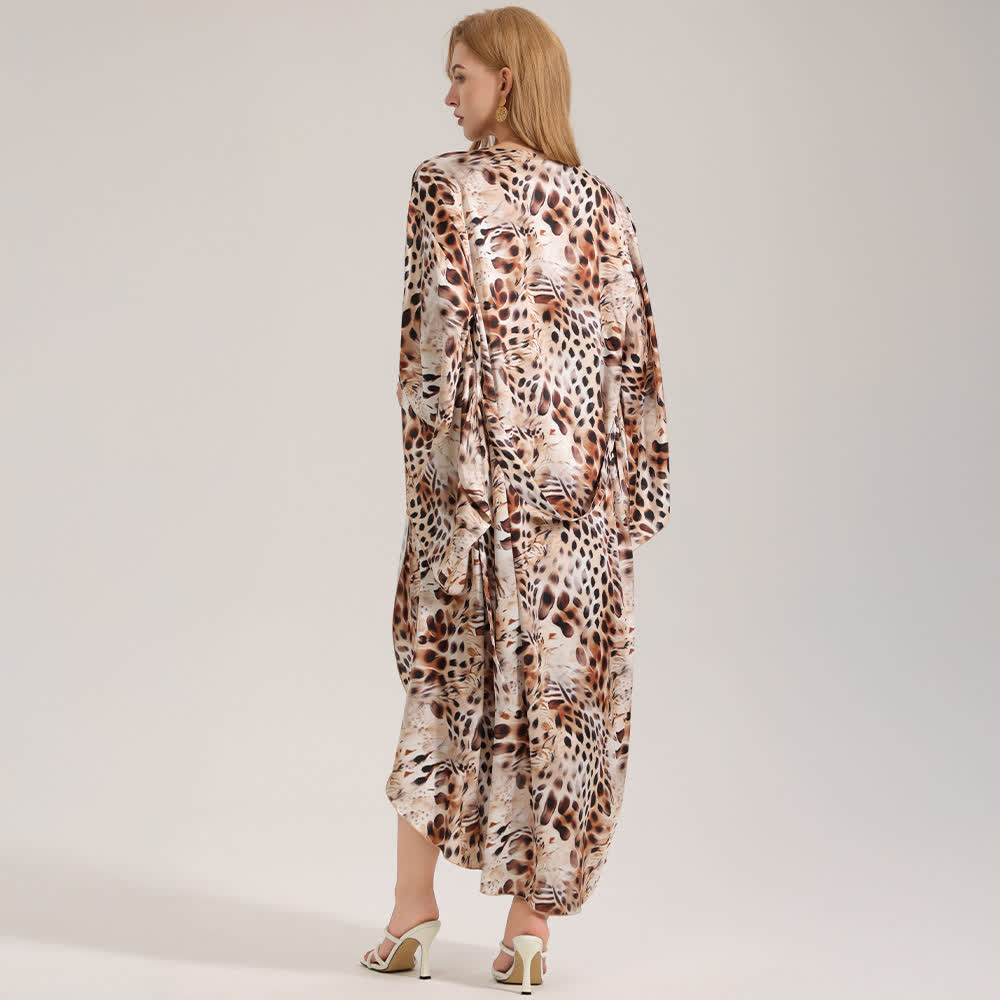 Künstlerischer Kimono-Bademantel in Braun mit Leopardenmuster