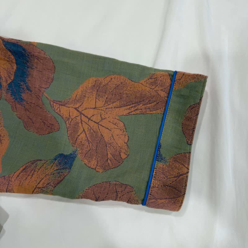 Brauner Kimono aus Baumwolle mit Blattmuster