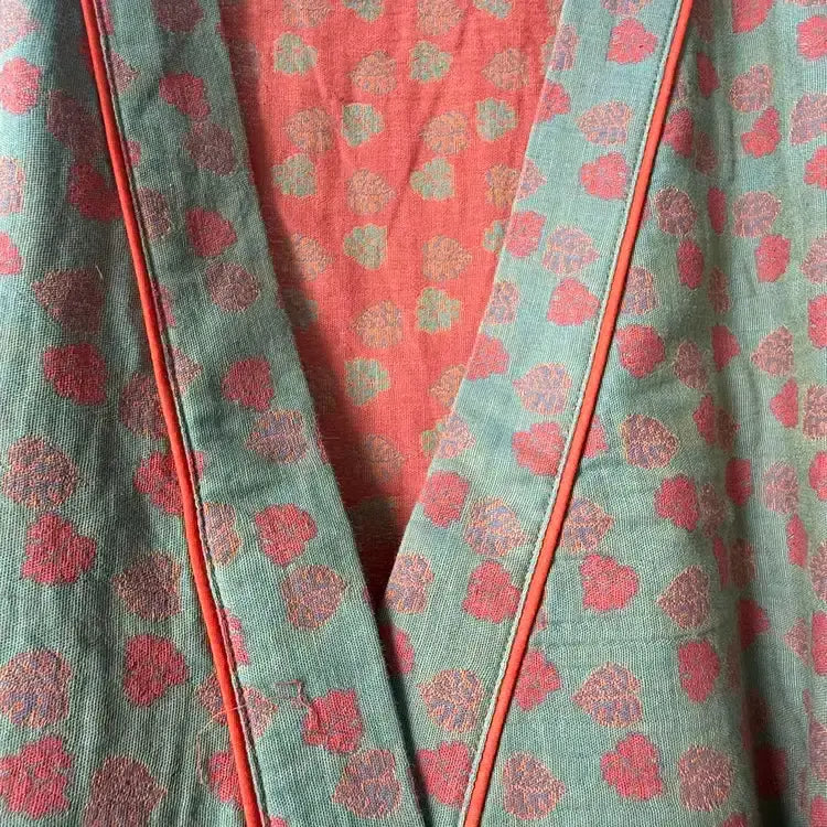 Orangefarbener Kimono aus Baumwolle mit Monstera-Print
