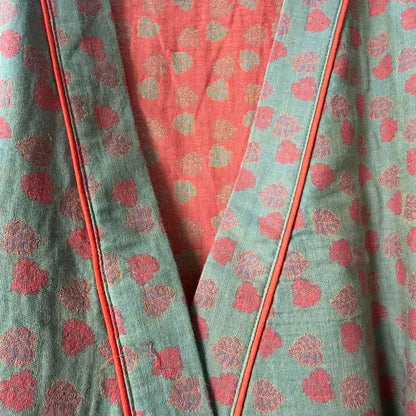 Orangefarbener Kimono aus Baumwolle mit Monstera-Print