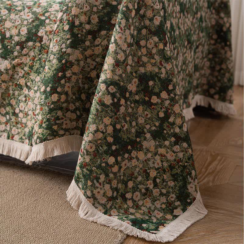 Sofaschoner mit Blumenmuster und Quasten im Landhausstil, Grün