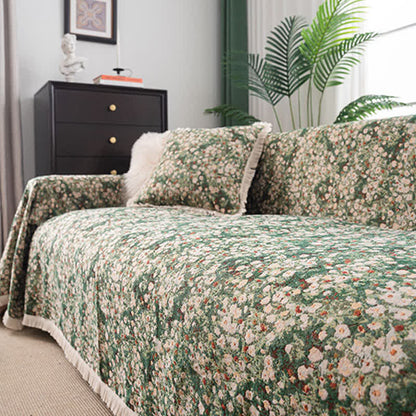 Sofaschoner mit Blumenmuster und Quasten im Landhausstil, Grün