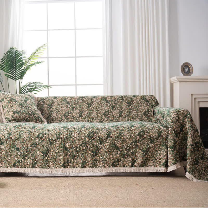 Sofaschoner mit Blumenmuster und Quasten im Landhausstil, Grün