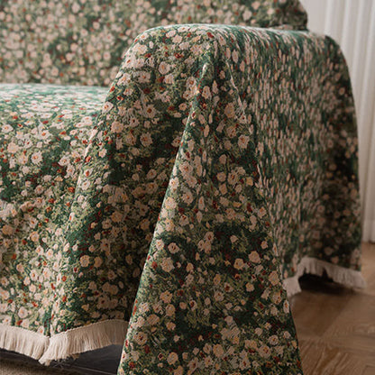 Sofaschoner mit Blumenmuster und Quasten im Landhausstil, Grün