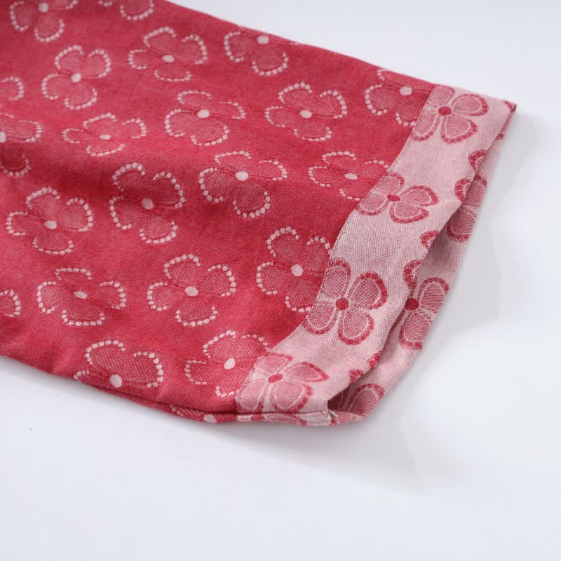 Kimono-Bademantel aus Baumwollgaze mit vierblättrigem Kleeblatt