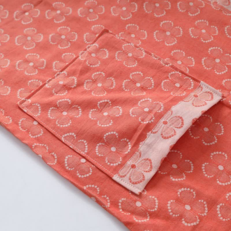 Kimono-Bademantel aus Baumwollgaze mit vierblättrigem Kleeblatt