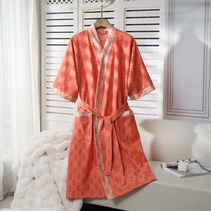 Kimono-Bademantel aus Baumwollgaze mit vierblättrigem Kleeblatt