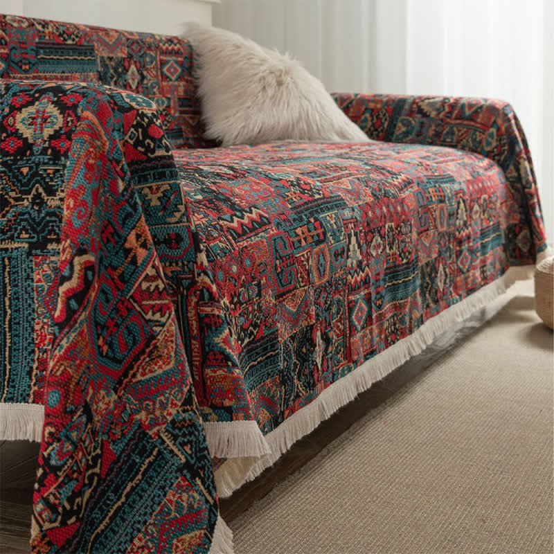 Verschleißfester Sofabezug mit Jacquard-Ethno-Quaste
