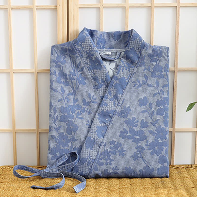 Dezenter Kimono-Bademantel mit Blumenmuster und Tasche - image 5