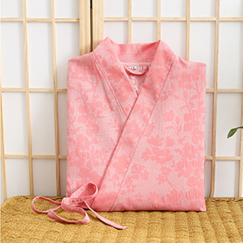 Dezenter Kimono-Bademantel mit Blumenmuster und Tasche - image 9