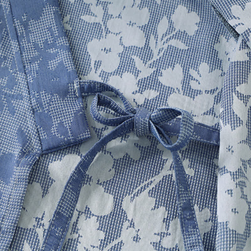 Dezenter Kimono-Bademantel mit Blumenmuster und Tasche - image 7