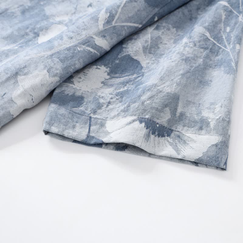 Unisex-Bademantel aus Baumwollgaze mit Blumenmuster, Blau
