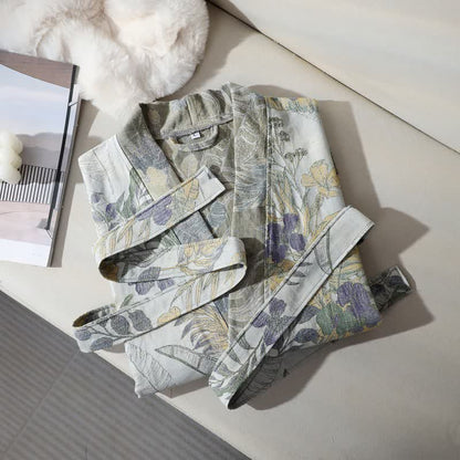 Unisex-Bademantel aus Baumwolle mit Duranta-Blumendruck
