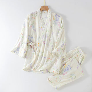 Japanischer Pyjama aus Baumwollgaze mit Hortensien-Print