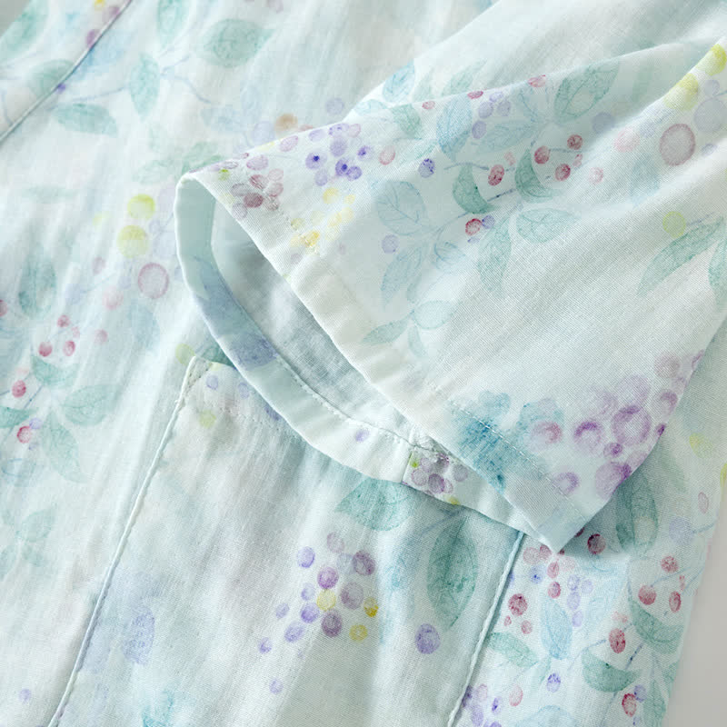Japanischer Pyjama aus Baumwollgaze mit lila Aufdruck
