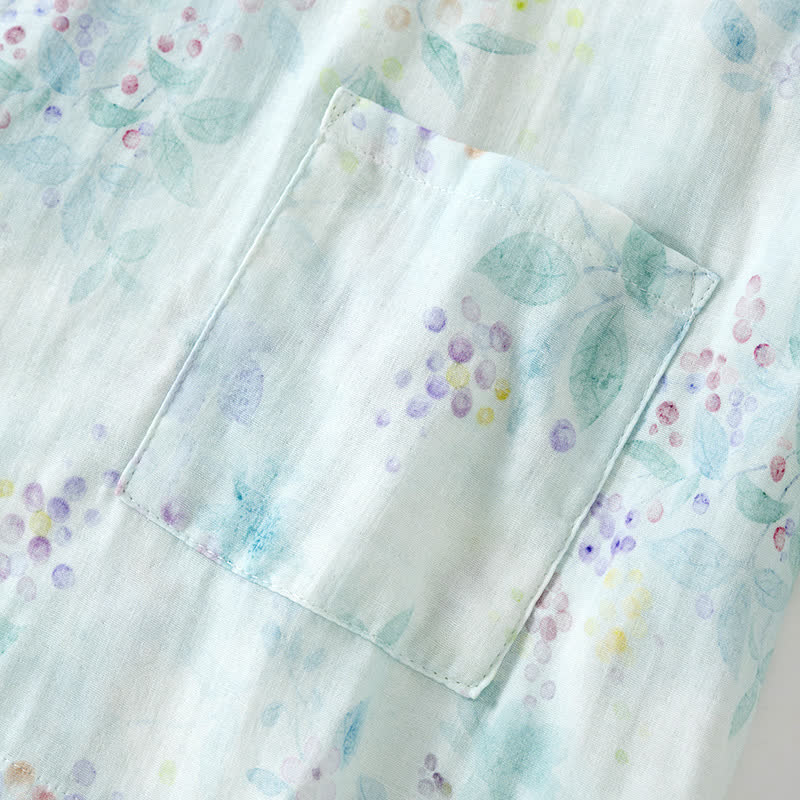 Japanischer Pyjama aus Baumwollgaze mit lila Aufdruck