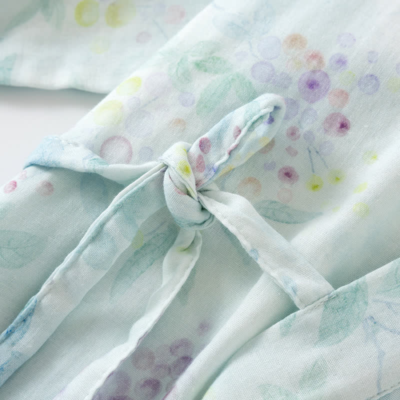 Japanischer Pyjama aus Baumwollgaze mit lila Aufdruck