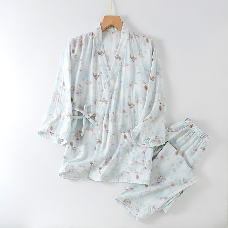 Japanischer Pyjama aus Bambus-Kaninchen-Baumwollgaze