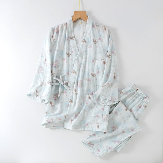 Japanischer Pyjama aus Bambus-Kaninchen-Baumwollgaze
