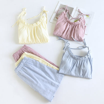 Gepolsterter Pyjama aus Baumwolle mit Rüschenbesatz und Camisole