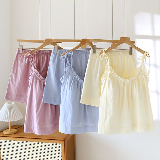 Gepolsterter Pyjama aus Baumwolle mit Rüschenbesatz und Camisole