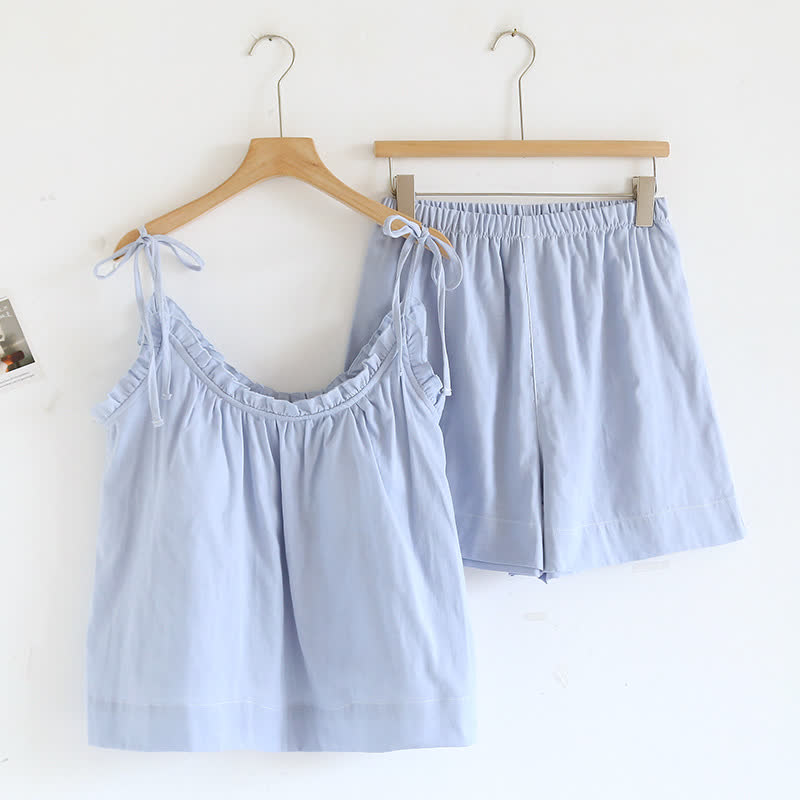 Gepolsterter Pyjama aus Baumwolle mit Rüschenbesatz und Camisole