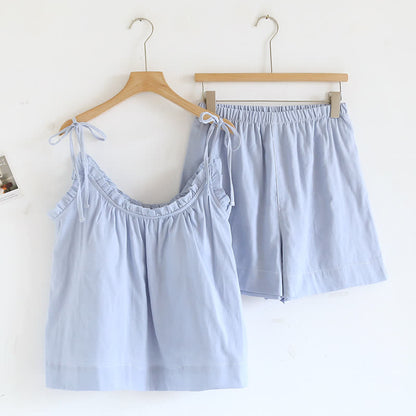Gepolsterter Pyjama aus Baumwolle mit Rüschenbesatz und Camisole