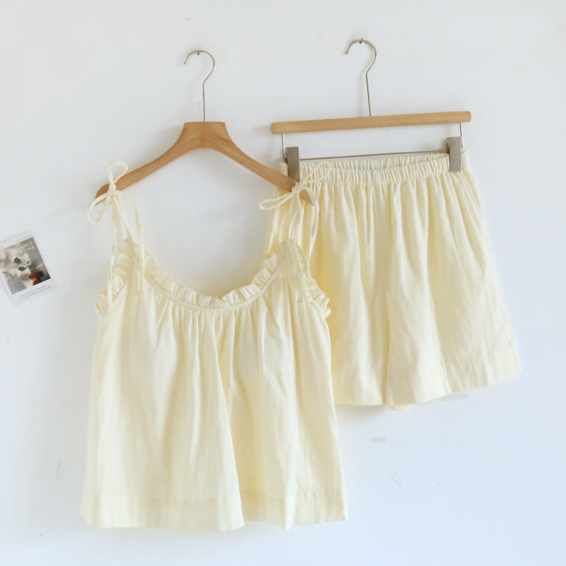 Gepolsterter Pyjama aus Baumwolle mit Rüschenbesatz und Camisole