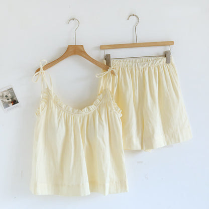 Gepolsterter Pyjama aus Baumwolle mit Rüschenbesatz und Camisole