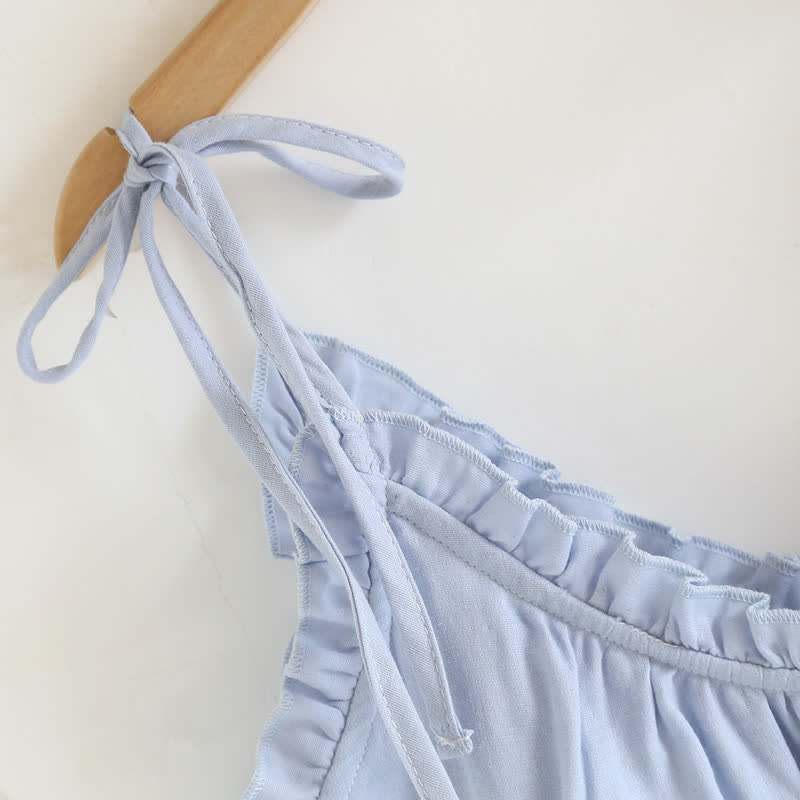 Einfarbiger Pyjama aus Baumwolle mit Rüschen