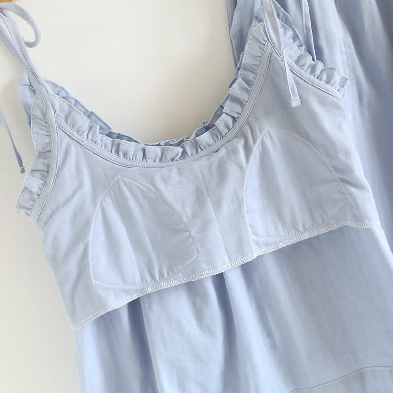 Einfarbiger Pyjama aus Baumwolle mit Rüschen