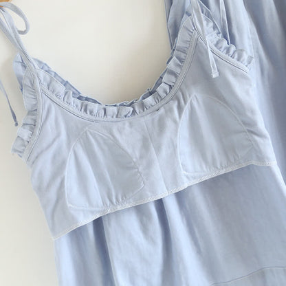 Einfarbiger Pyjama aus Baumwolle mit Rüschen