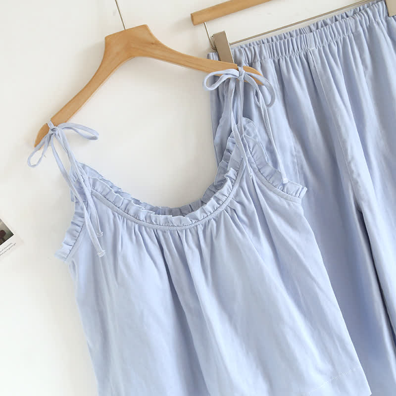 Einfarbiger Rüschen-Baumwollpyjama mit Camisole - image 5
