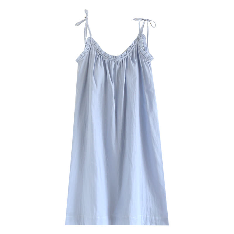 Nachthemd aus Baumwolle mit Rüschenbesatz - Blau - XL - image 2
