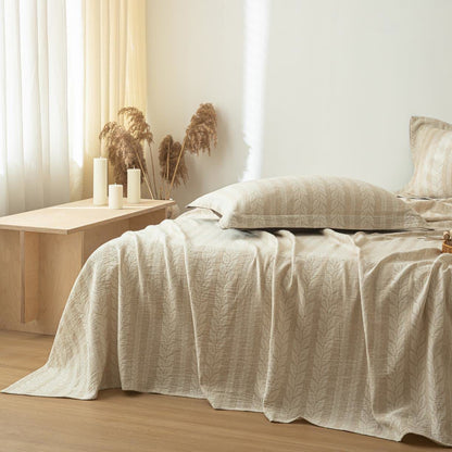 Tagesdecke aus Baumwollleinen mit Weizenstruktur in Beige