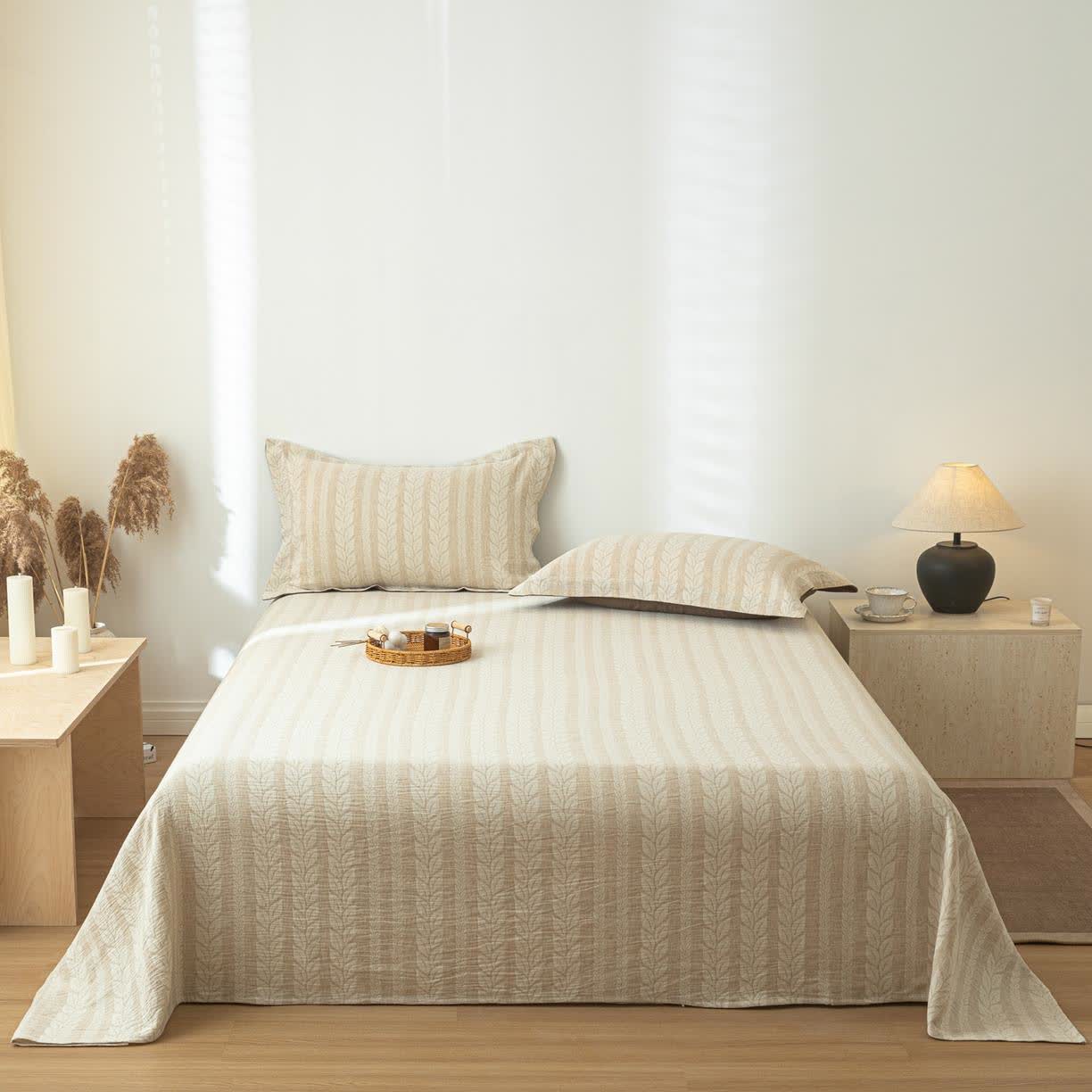 Tagesdecke aus Baumwollleinen mit Weizenstruktur in Beige
