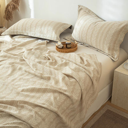 Tagesdecke aus Baumwollleinen mit Weizenstruktur in Beige