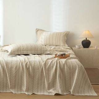 Tagesdecke aus Baumwollleinen mit Weizenstruktur in Beige