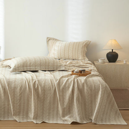 Tagesdecke aus Baumwollleinen mit Weizenstruktur in Beige