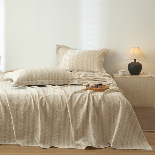 Tagesdecke aus Baumwollleinen mit Weizenstruktur in Beige